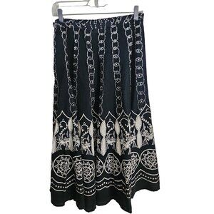Magic Black Cream Sequined Full Midi Witchcore Festival Boho Skirt Size SSkirt